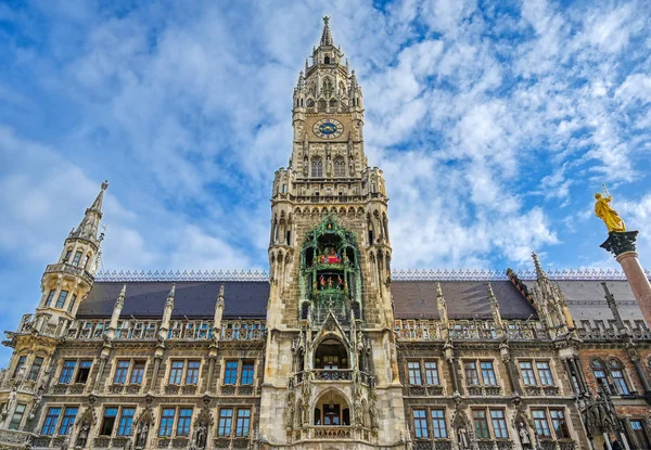 New Town Hall Ligger Marienplatz Munchen Tyskland - Stock-foto