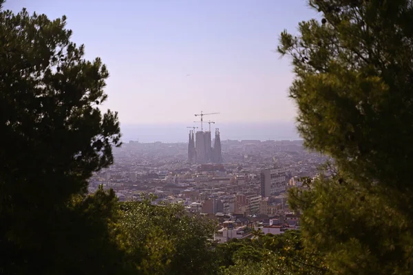 Una Vista Aérea Barcelona España Día Despejado — Foto de Stock