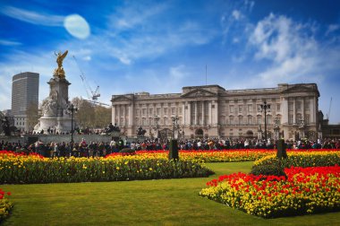 London, UK - April 17, 2019 - Buckingham Palace, Home of the British Queen, State Rooms and Victoria Memorial on a sunny day in London, UK.  clipart