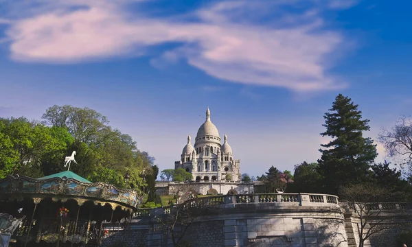 프랑스 파리의 몽마르트르 지역에 스러운 Sacre Coeur Basilica — 스톡 사진