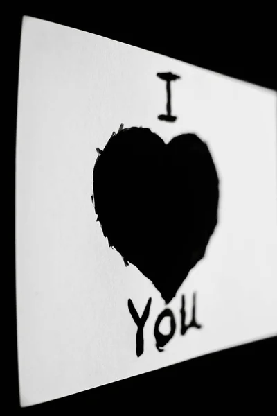 Black, watercolor, Heart, i love you — Stock Photo, Image