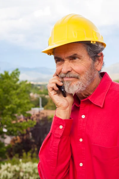 Architect Contractor Yellow Hard Hat Portrait — Stock Photo, Image