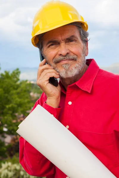 Architect Contractor Yellow Hard Hat Portrait — Stock Photo, Image
