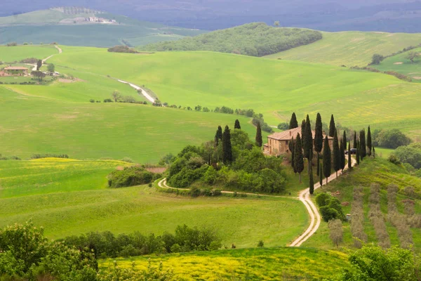alanlar ve çayırlar Tuscany tepelerinde Sunrise