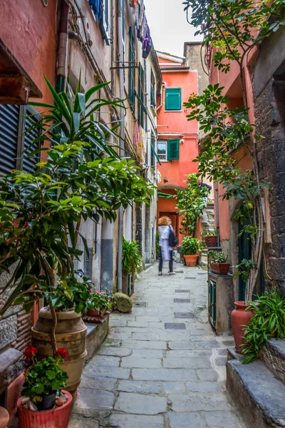 Pláž Ulice Barevné Domy Kopci Vernazza Cinque Terre Itálie — Stock fotografie