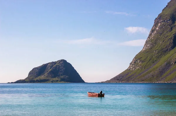 Haukland Strand Und Berge Lofoten Norwegen — Stockfoto