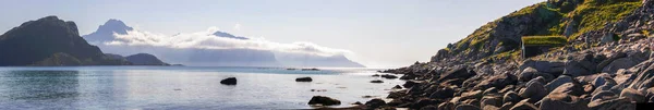 Haukland Pláž Hory Lofoten Norsku — Stock fotografie