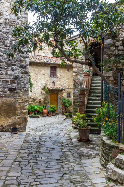 Toskana Montefioralle eski köyünde sokaklar ve binalar