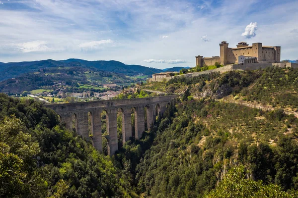 Kasteel Heuvel Aquaduct Spoleto Umbrië Italië — Stockfoto