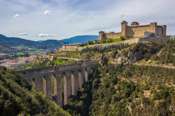 Kasteel Heuvel Aquaduct Spoleto Umbrië Italië — Stockfoto