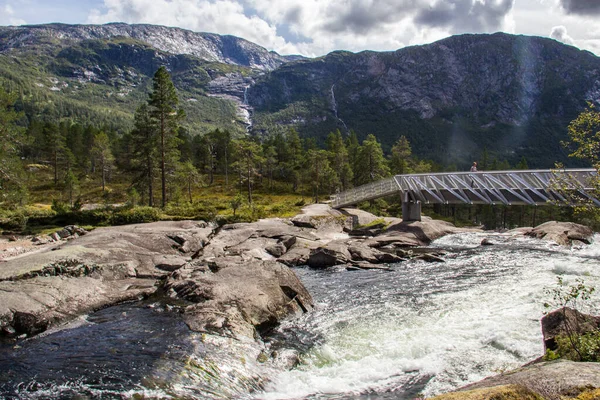 Fluss Und Berge Entlang Der Gaularfjelet Road Norwegen — Stockfoto