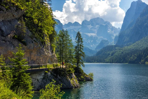 Día Soleado Lago Vorderer Gosausee Los Alpes Austríacos —  Fotos de Stock