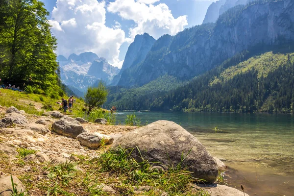 Sunny Day Vorderer Gosausee Lake Austrian Alps — Stock Photo, Image