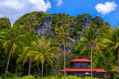 Kırmızı çatı bungalov ev Railay beach West, Ao Nang, Krabi, Tayland