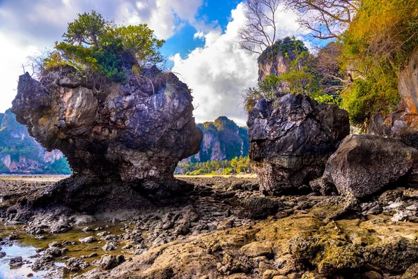 Marée Basse Sur Railay Beach West Nang Krabi Thaïlande — Photo