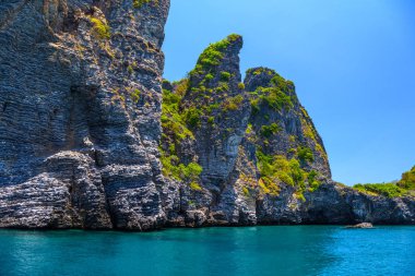 Deniz kayalıklarla kayalar Yung Ko Phi Phi Adası Andaman Denizi, Krabi, Tayland