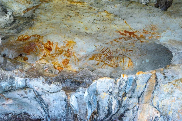 Ancient paintings on the rock, Ko Pan Yi, Ao Phang-nga National Park, Phang-nga, Thailand