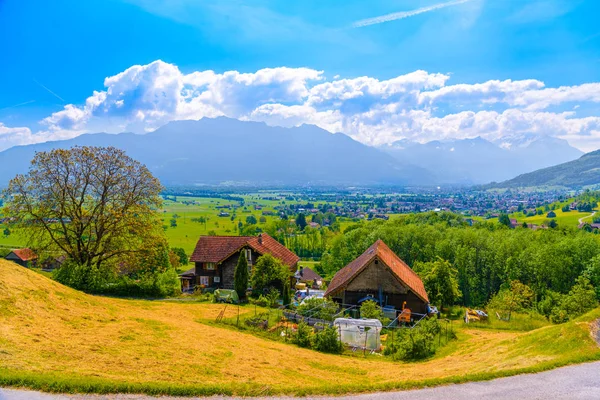 Farm Houses Mountain Village Grabs Werdenberg Gallen Switzerland — Stock Photo, Image