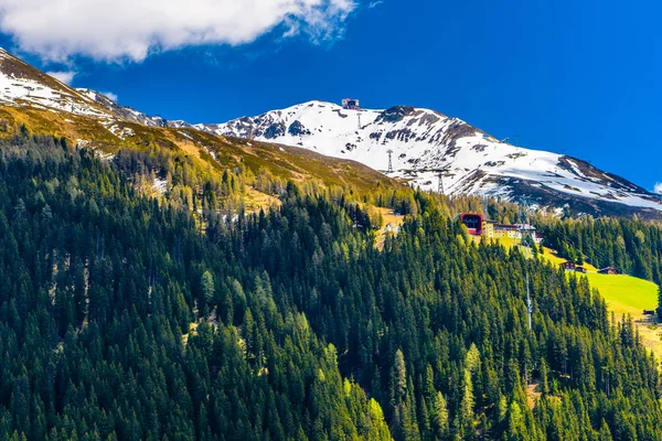 Alpes Montanhas Cobertas Com Pinhal Davos Graubuenden Suíça — Fotografia de Stock