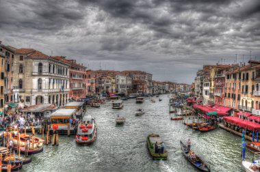 Venedik antik hortumlar, deniz araçları, gandolas ve gemiler, Venedik, büyük kanal İtalya (hdr)