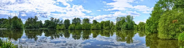 Rio Fulda Parque Aueweiher Fulda Hessen Alemanha Panorama — Fotografia de Stock