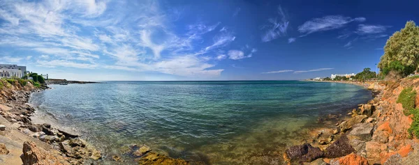 Spiaggia Rocciosa Hammamet Tunisia Vicino Mar Mediterraneo Africa Hdr Panorama — Foto Stock