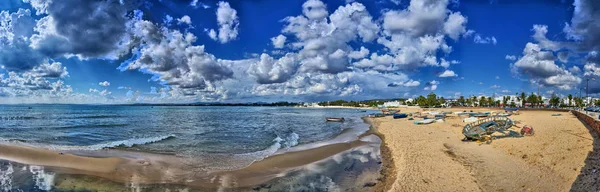 Лодки Солнечном Пляже Хаммамет Тунис Средиземное Море Африка Hdr Panorama — стоковое фото