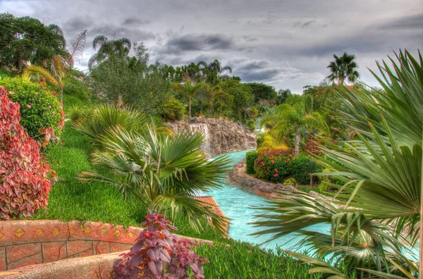 Rivière Dans Parc Avec Palmiers Ténérife Îles Canaries — Photo