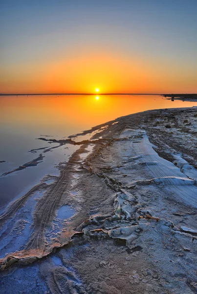 Beautiful Sunrise Salt Lake Chott Djerid Sahara Desert Tunisia Africa — Stock Photo, Image