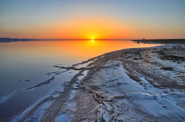 Krásný Východ Slunce Solné Jezero Chott Djerid Sahary Tunisko Afrika — Stock fotografie