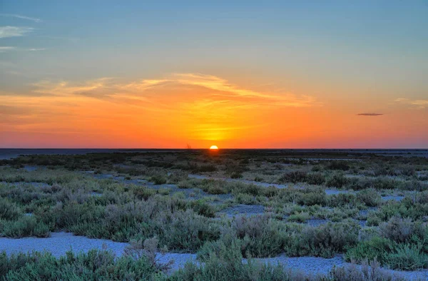 Bellissimo Tramonto Sul Lago Salato Chott Djerid Deserto Del Sahara — Foto Stock