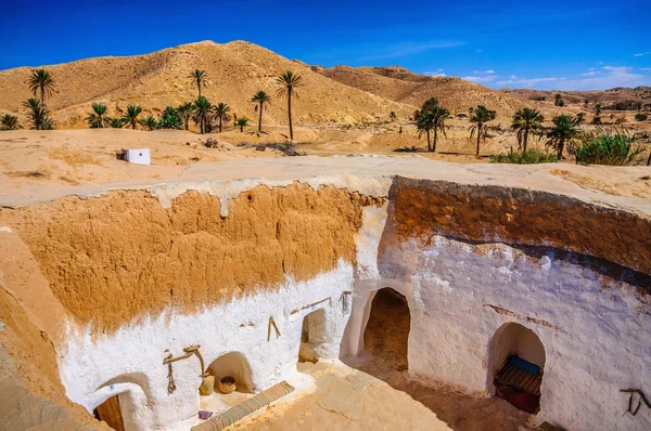 Vista Tradicional Casa Beduína Berbere Deserto Saara Tunísia — Fotografia de Stock