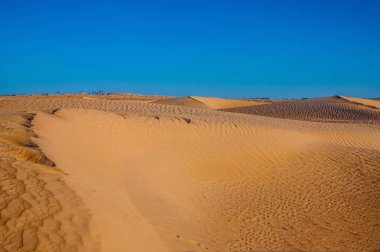 Tunus çöl manzara mavi gökyüzü ile. Dunes arka plan