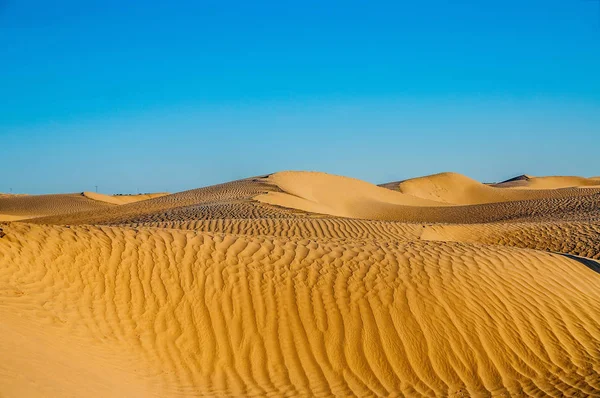 Paysage Désertique Tunisien Avec Ciel Bleu Fond Des Dunes — Photo