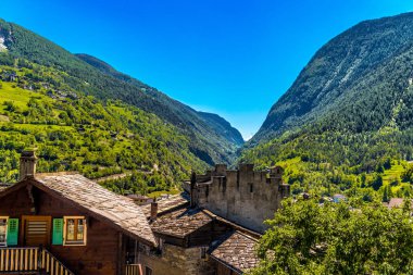 İsviçre Alpleri Köyü, Stalden, Staldenried, Visp, Wallis Valais İsviçre dağ evi