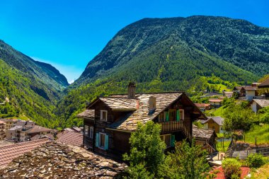 İsviçre Alpleri Köyü, Stalden, Staldenried, Visp, Wallis Valais İsviçre dağ evi