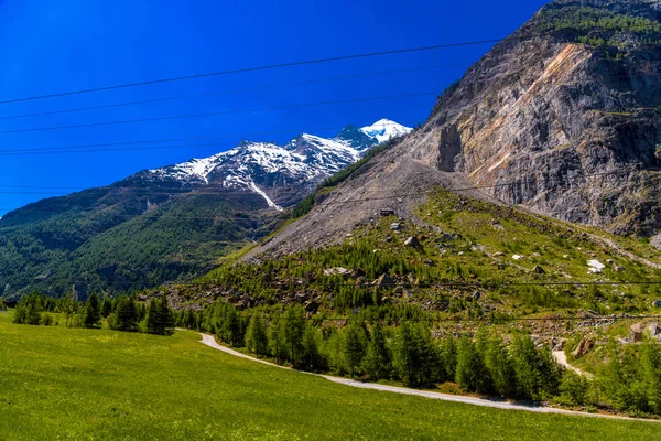 Alpes Montanhas Com Pinhal Ruanda Visp Wallis Valais Suíça — Fotografia de Stock