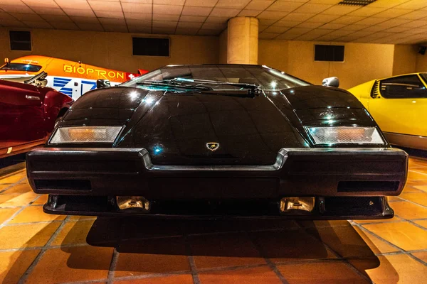 Fontvieille Monaco Jun 2017 Fekete Lamborghini Countach 1986 Ban Monaco — Stock Fotó