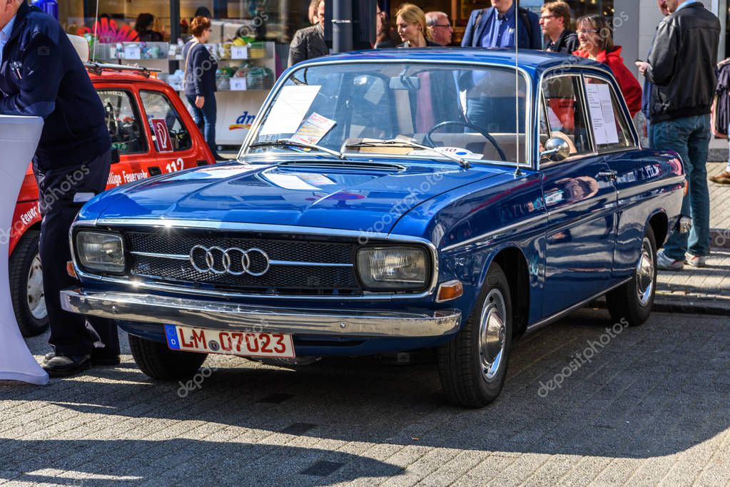 GERMANY, LIMBURG - APR 2017: blue AUDI F103 1965 in Limburg an der Lahn, Hesse, Germany.