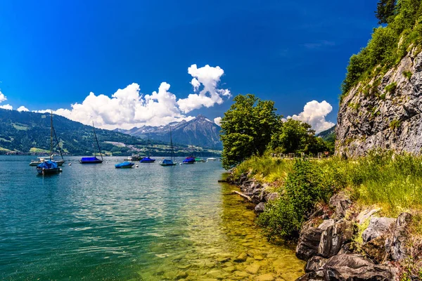 Sailboats in Lake Thun, Thunersee, Bern, Switzerland — Stock Photo, Image