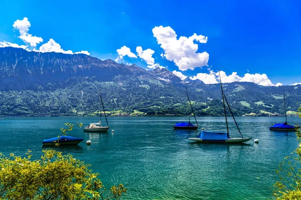 Sailboats in Lake Thun, Thunersee, Bern, Switzerland — Stock Photo, Image