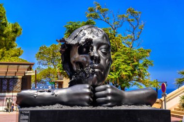 Woman head sculpture in Fontvielle, Monte-Carlo, Monaco, Cote d'