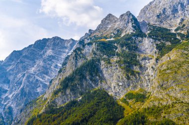 Ormanlarla kaplı Alpdağları, Koenigssee, Konigsee, Berchtesgaden Ulusal Parkı, Bavyera, Almanya