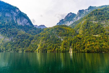 Koenigssee Gölü yakınlarındaki Alp dağlarında küçük şelale, Konigsee, Berchtesgaden Milli Parkı, Bavyera, Almanya