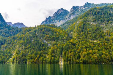 Koenigssee Gölü yakınlarındaki Alp dağlarında küçük şelale, Konigsee, Berchtesgaden Milli Parkı, Bavyera, Almanya