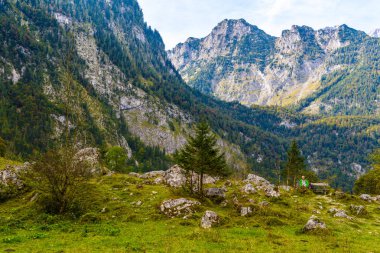 Koenigssee'deki kaya taşları, Konigsee, Berchtesgaden Ulusal Parkı, Bavyera, Almanya.