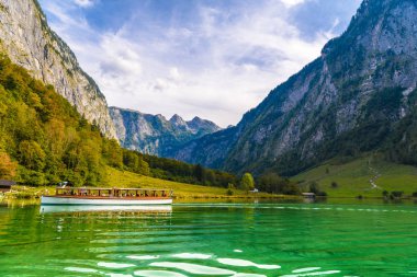 Electric boat in Koenigssee, Konigsee, Berchtesgaden National Pa clipart