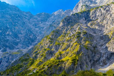 Koenigssee yakınlarındaki Alpler dağlarının vadisi, Konigsee, Berchtesgaden Ulusal Parkı, Bavyera, Almanya.