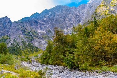 Koenigssee'deki kaya taşları, Konigsee, Berchtesgaden Ulusal Parkı, Bavyera, Almanya