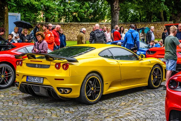 GERMANY, FULDA - JUL 2019: rearview lights of yellow FERRARI F43 — Stock Photo, Image